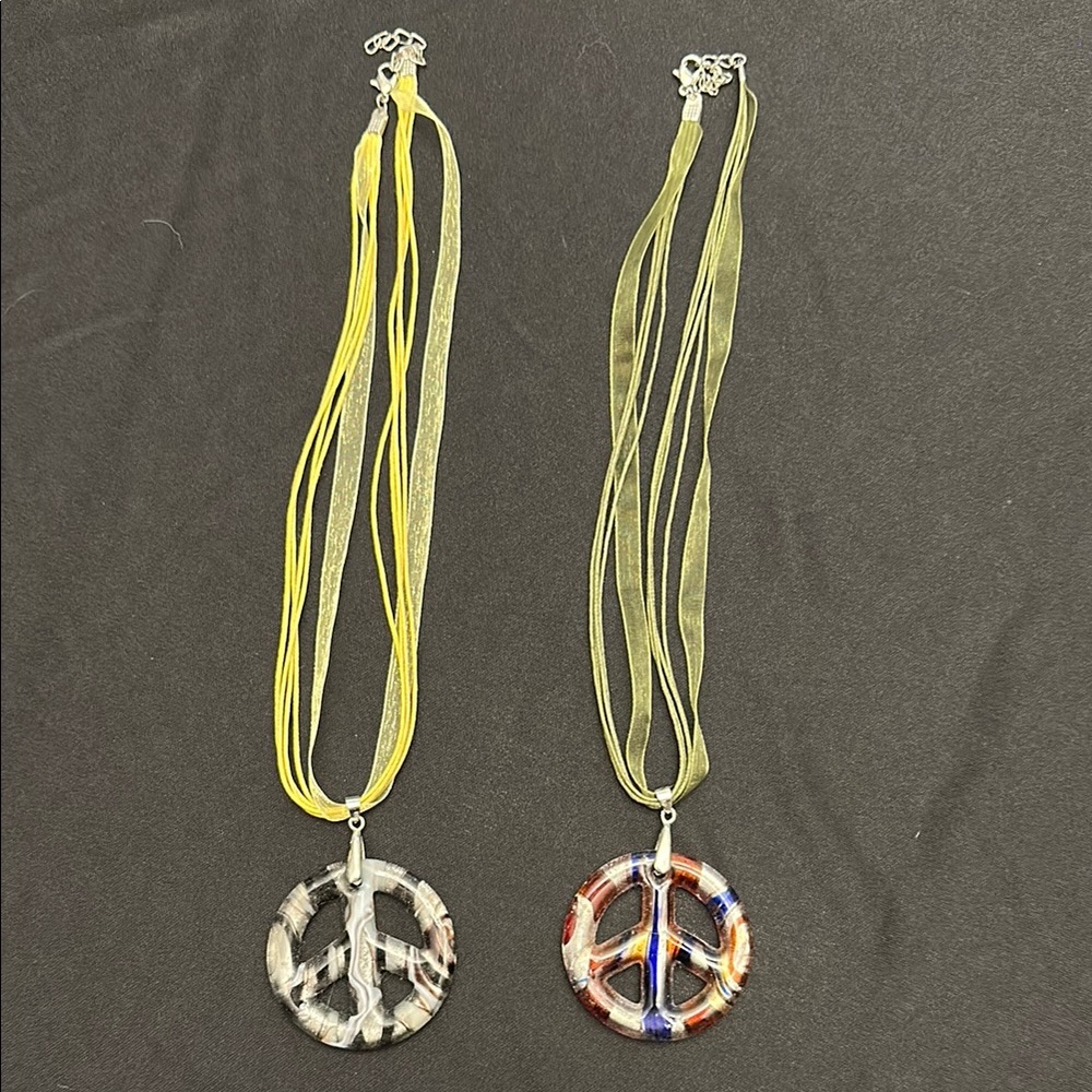 Glass Peace Sign Pendant Necklaces - Multicolor